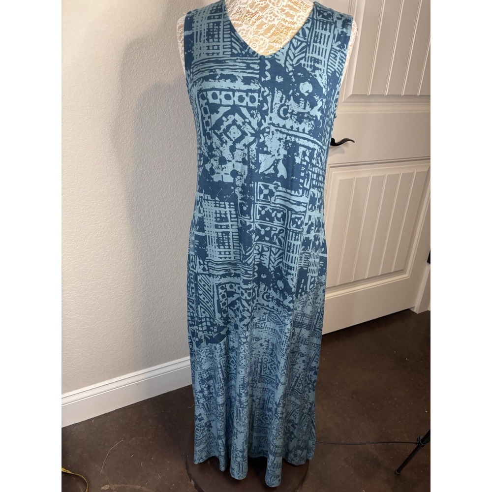 Soft Surroundings Tulum Maxi Dress Tribal Print Boho Beachy Vacation‎ Size Med.